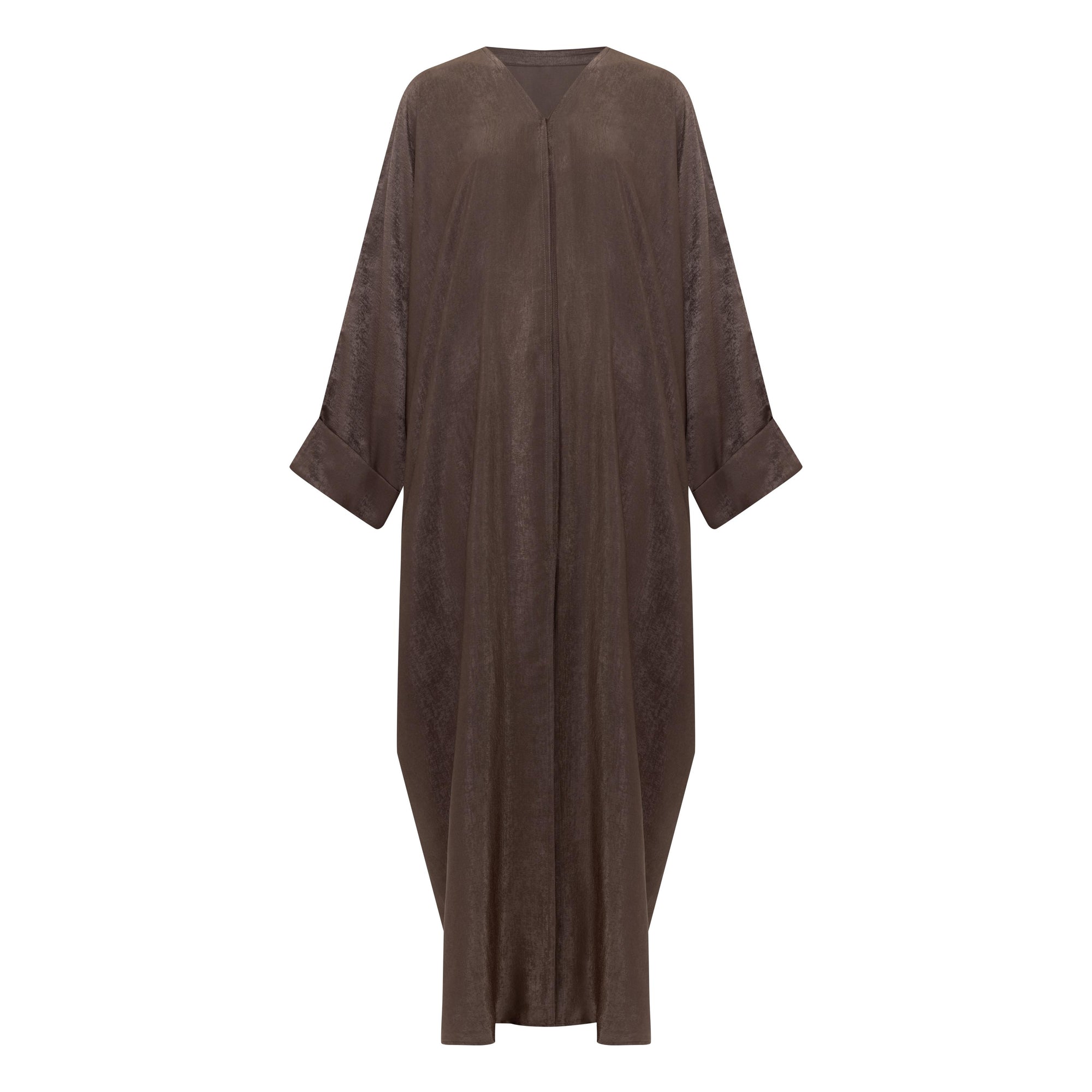 The Azeena Abaya, crafted from premium Farasha fabric, comes in five versatile shades and sizes 50-60, combining elegance with everyday comfort.