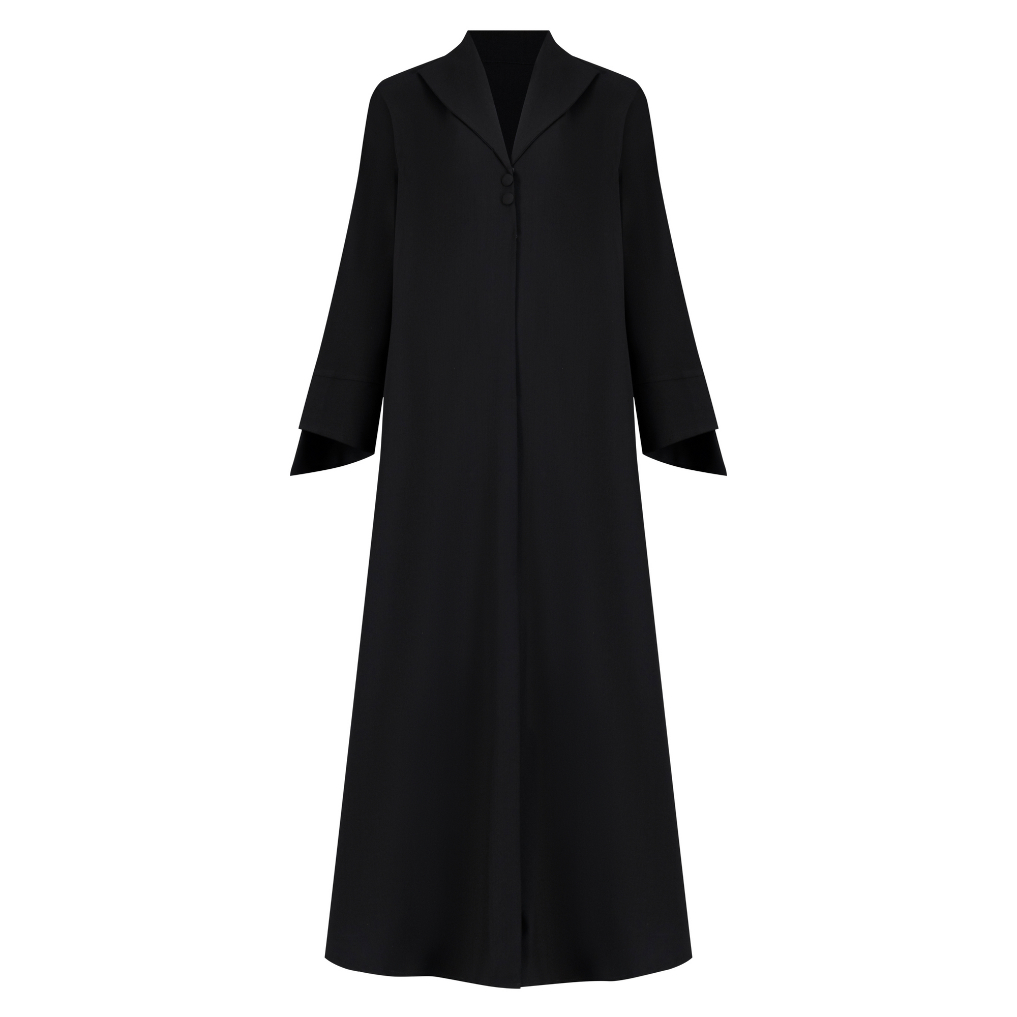 A sleek plain abaya with a collar design, available in black, grey, beige, deep green, and dark brown, crafted for elegance and comfort in sizes 50-60. Includes a complimentary hijab.