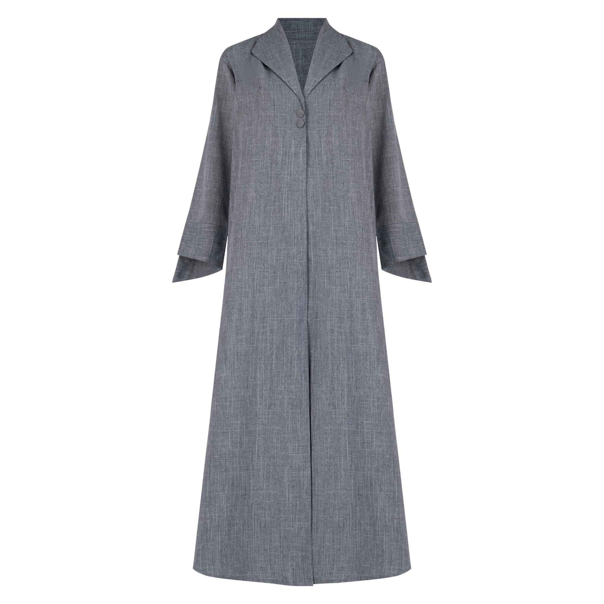 A sleek plain abaya with a collar design, available in black, grey, beige, deep green, and dark brown, crafted for elegance and comfort in sizes 50-60. Includes a complimentary hijab.