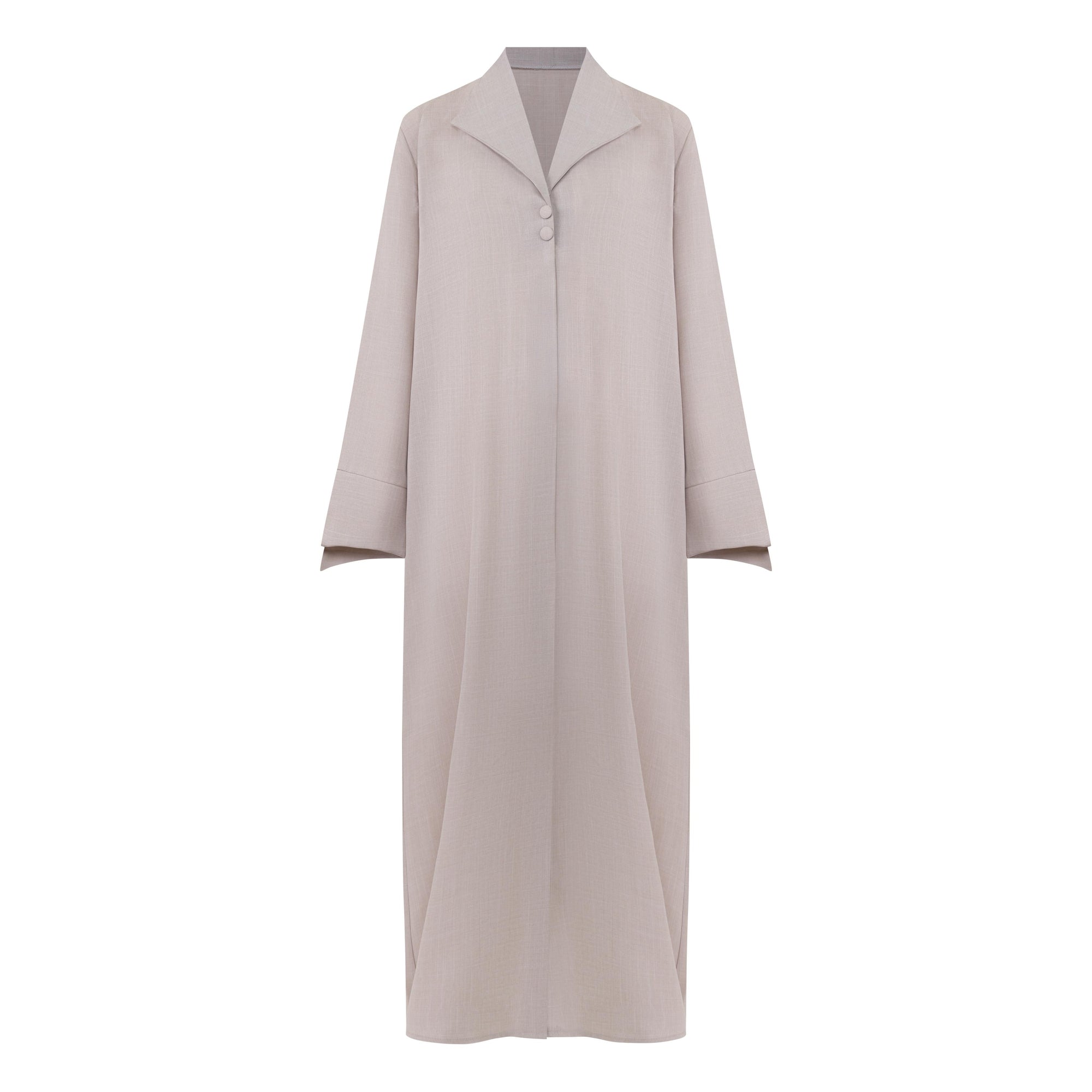 A sleek plain abaya with a collar design, available in black, grey, beige, deep green, and dark brown, crafted for elegance and comfort in sizes 50-60. Includes a complimentary hijab.