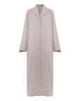 A sleek plain abaya with a collar design, available in black, grey, beige, deep green, and dark brown, crafted for elegance and comfort in sizes 50-60. Includes a complimentary hijab.