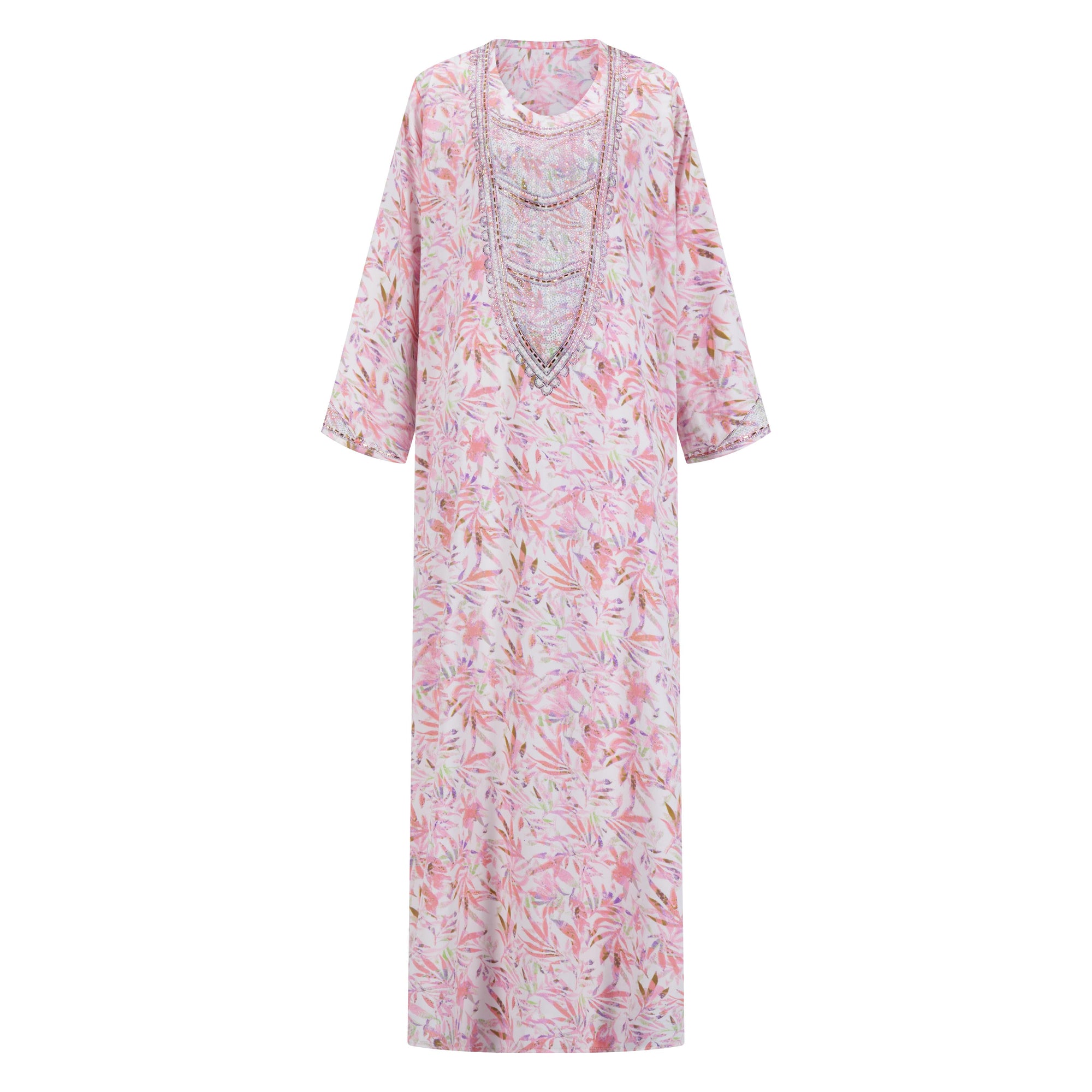 The NIHAL Mukhawar Dress, crafted from 100% satin with a floral pattern and waist-accentuating belt, exudes elegance. Available in five stunning colors and sizes 52–58, it’s perfect for any occasion.
