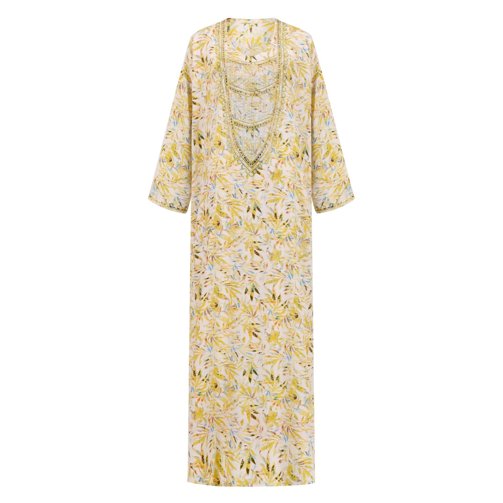 The NIHAL Mukhawar Dress, crafted from 100% satin with a floral pattern and waist-accentuating belt, exudes elegance. Available in five stunning colors and sizes 52–58, it’s perfect for any occasion.