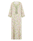 The TALIA Mukhawar Dress features floral and leafy prints with a satin finish, available in vibrant colors and sizes 52-58, perfect for any elegant occasion.