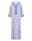 The TALIA Mukhawar Dress features floral and leafy prints with a satin finish, available in vibrant colors and sizes 52-58, perfect for any elegant occasion.