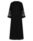 Amelia open abaya with detailed sleeves, available in sizes 52-58. Crafted from soft, flowing fabric, it offers an elegant, modest look for formal occasions, Eid celebrations, and professional events. Comfortable fit and easy-care, hand wash only.