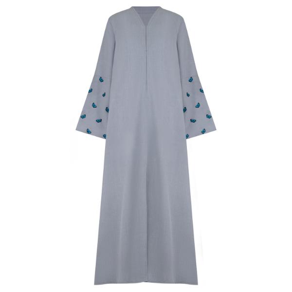 LINEN BLUE BUTTERFLY DESIGN ABAYA